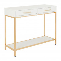 OSP Home Furnishings ALS07-WH Alios Foyer Table with White Gloss Finish and Gold Chrome Plated Frame